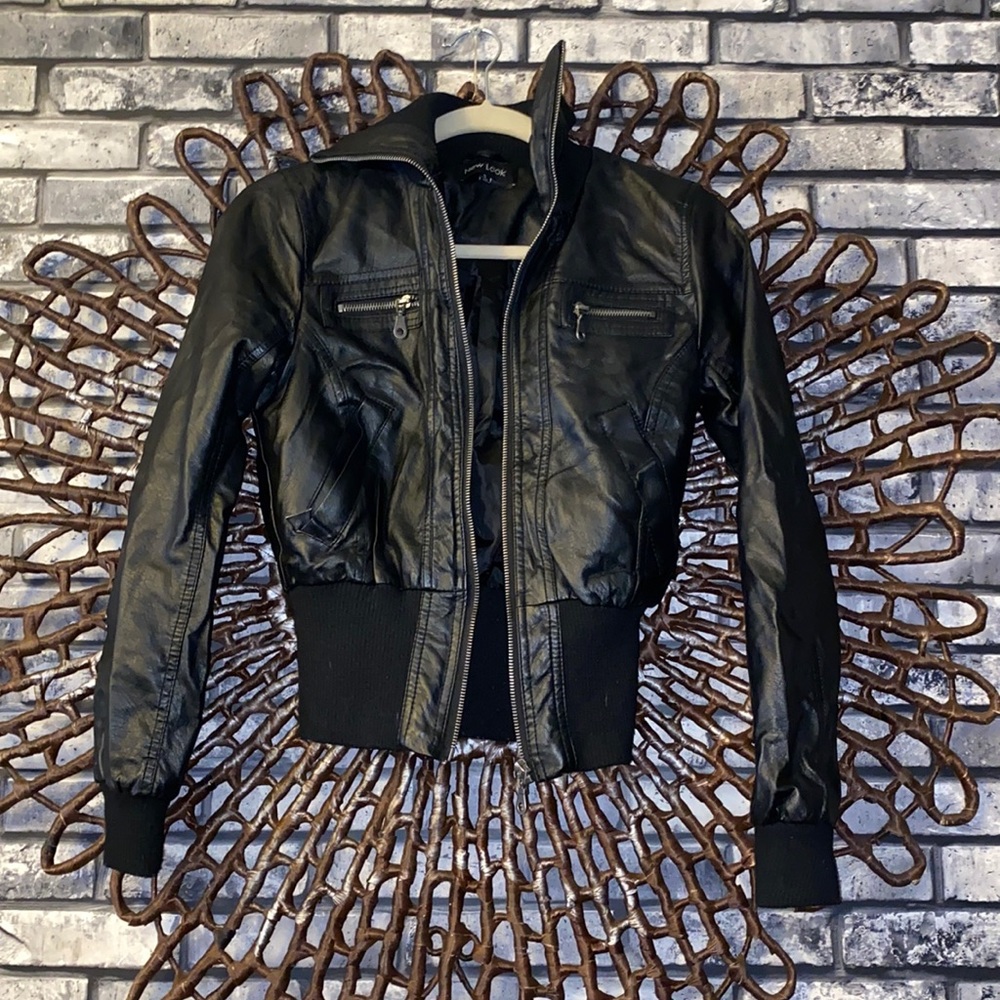 Vegan Leather Fitted Moto Jacket S